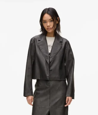 Blazer en simili cuir vieilli