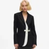 Blazer à revers contrastés et ceinture