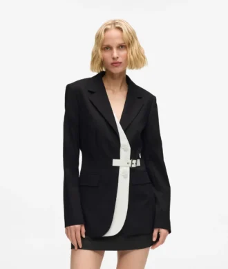 Blazer à revers contrastés et ceinture