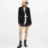 Blazer à revers contrastés et ceinture