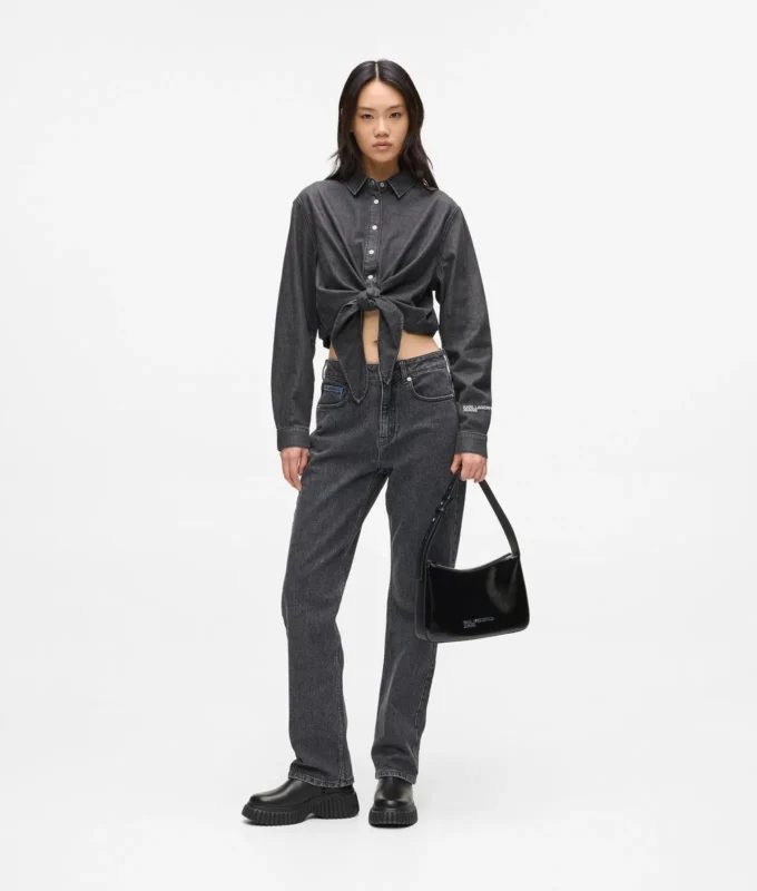 Chemise en denim à nouer sur le devant Chemise en denim à nouer sur le devant