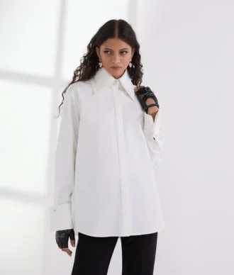 CHEMISE EN POPLIN À DOUBLE COL
