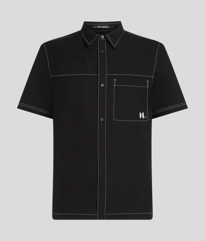 CHEMISE À MANCHES COURTES ET COUTURES CONTRASTÉES
