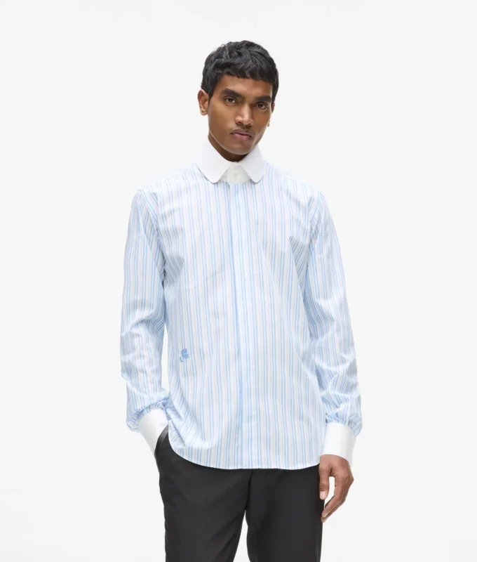 Chemise à rayures et col contrasté