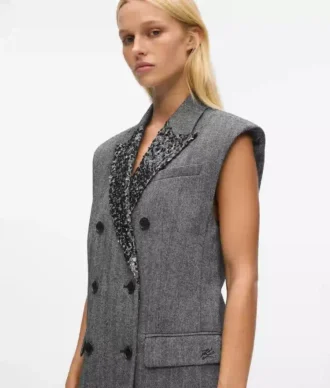 Gilet en tweed à revers pailleté
