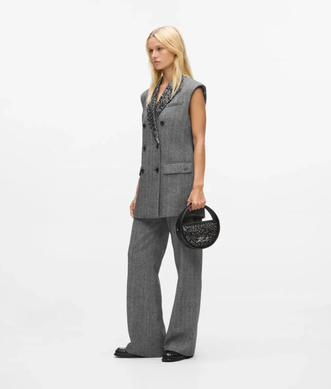 Gilet en tweed à revers pailleté Gilet en tweed à revers pailleté