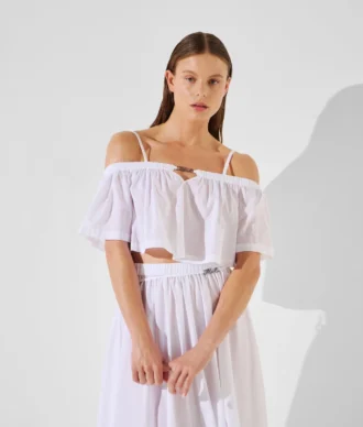 HAUT DE MAILLOT DE BAIN COURT À ÉPAULES DÉNUDÉES