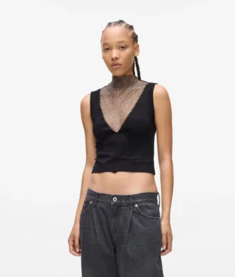 Haut à encolure en V en maille strass
