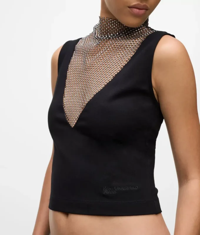 Haut à encolure en V en maille strass Haut à encolure en V en maille strass