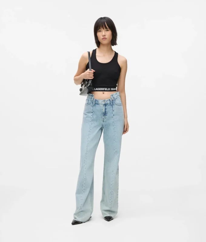 Jean décontracté à taille mi-haute et coutures apparentes Jean décontracté à taille mi-haute et coutures apparentes
