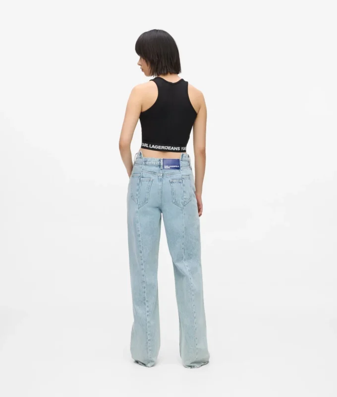 Jean décontracté à taille mi-haute et coutures apparentes Jean décontracté à taille mi-haute et coutures apparentes