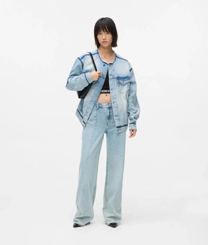 Jean décontracté à taille mi-haute et coutures apparentes Jean décontracté à taille mi-haute et coutures apparentes