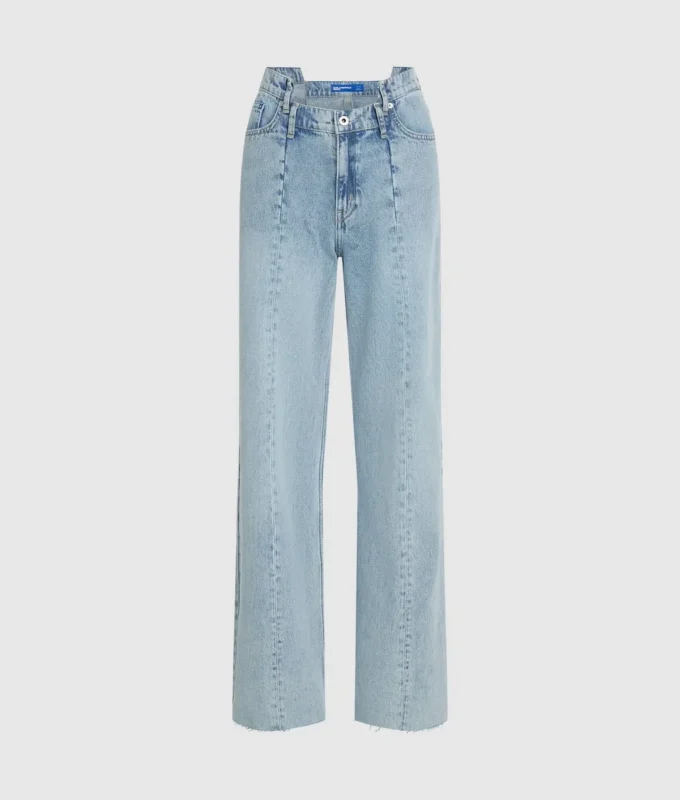 Jean décontracté à taille mi-haute et coutures apparentes Jean décontracté à taille mi-haute et coutures apparentes