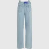 Jean décontracté à taille mi-haute et coutures apparentes Jean décontracté à taille mi-haute et coutures apparentes