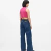 Jean décontracté à taille mi-haute et effet vieilli Jean décontracté à taille mi-haute et effet vieilli