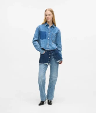 Jean droit taille haute superposé