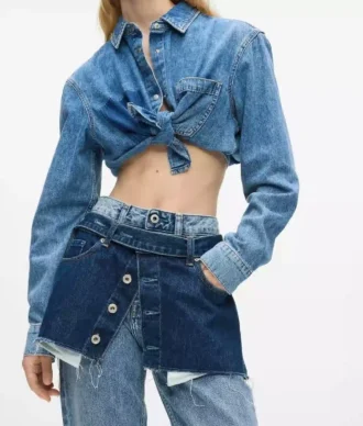 Jean droit taille haute superposé