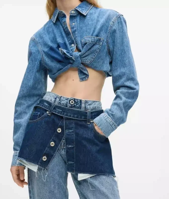 Jean droit taille haute superposé Jean droit taille haute superposé