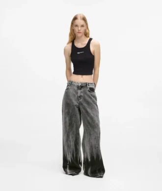 Jean large taille basse délavé