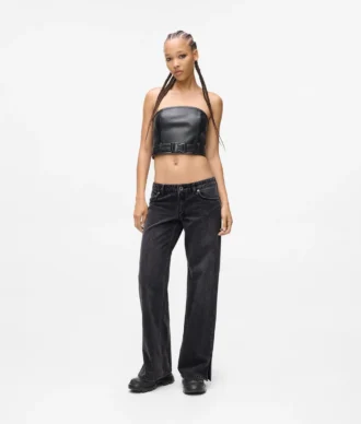 Jean taille basse à jambes larges