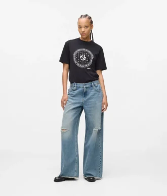 Jean taille basse à jambes larges