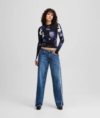 JEANS DÉCONTRACTÉS À TAILLE MOYENNE ET FRANGES