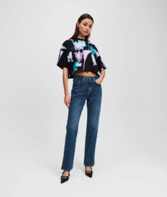 JEANS DROITS À TAILLE HAUTE ET OURLET FENDU