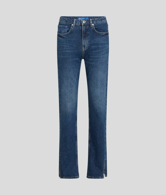 JEANS DROITS À TAILLE HAUTE ET OURLET FENDU JEANS DROITS À TAILLE HAUTE ET OURLET FENDU