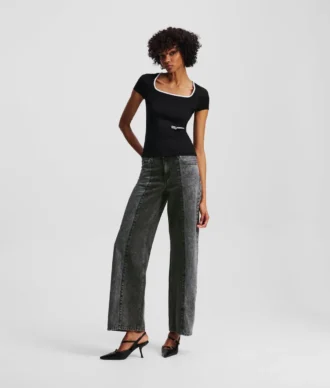 JEANS DÉTENDUS À TAILLE MOYENNE BICOLORES