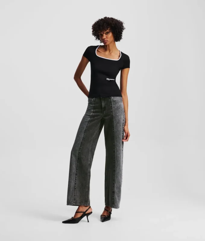 JEANS DÉTENDUS À TAILLE MOYENNE BICOLORES JEANS DÉTENDUS À TAILLE MOYENNE BICOLORES