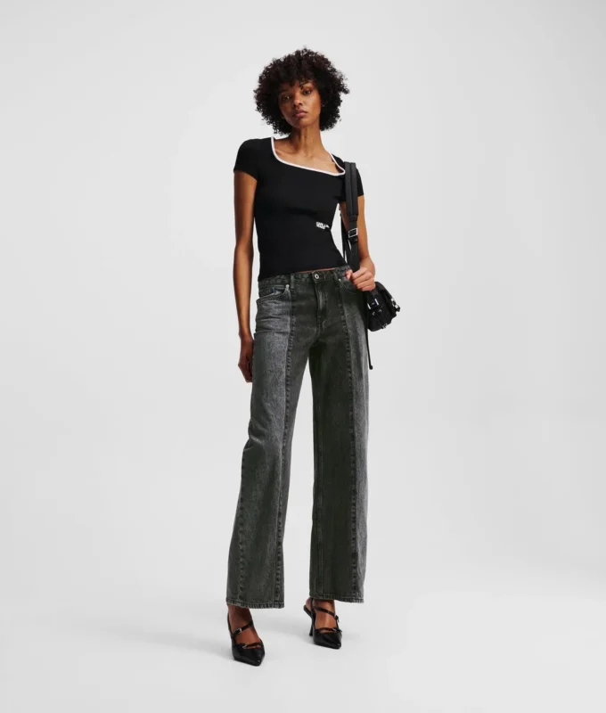 JEANS DÉTENDUS À TAILLE MOYENNE BICOLORES JEANS DÉTENDUS À TAILLE MOYENNE BICOLORES