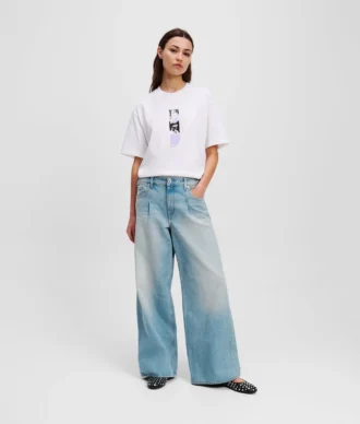 JEANS À JAMBES LARGES PLISSÉES