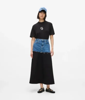 Jupe longue à empiècement en denim