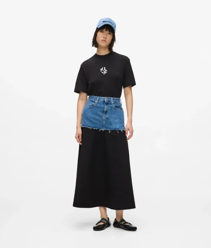 Jupe longue à empiècement en denim