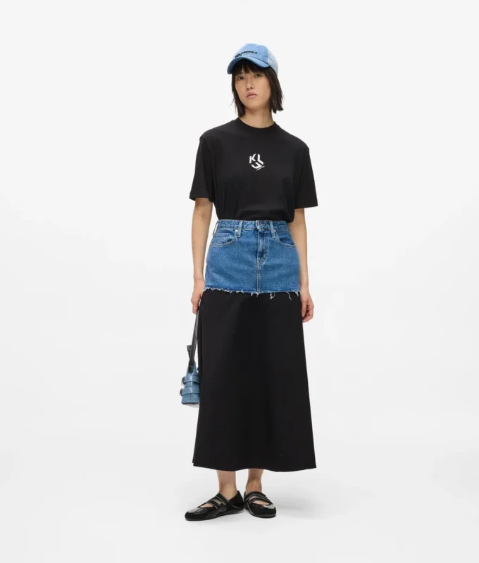 Jupe longue à empiècement en denim