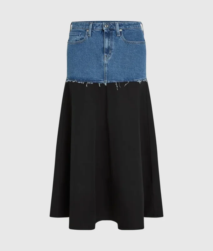Jupe longue à empiècement en denim