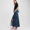 JUPE LONGUE EN DENIM UTILITAIRE JUPE LONGUE EN DENIM UTILITAIRE
