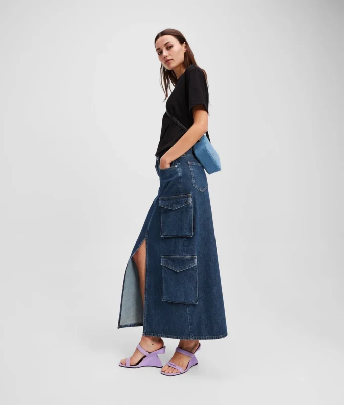JUPE LONGUE EN DENIM UTILITAIRE JUPE LONGUE EN DENIM UTILITAIRE