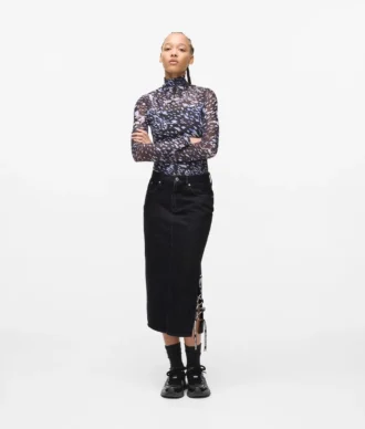 Jupe midi en denim à lacets