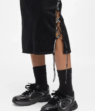 Jupe midi en denim à lacets