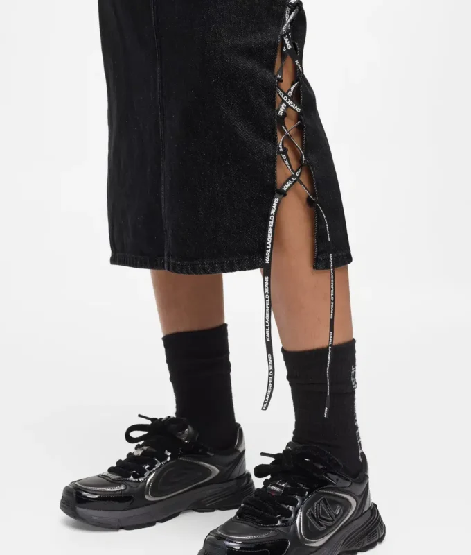 Jupe midi en denim à lacets Jupe midi en denim à lacets