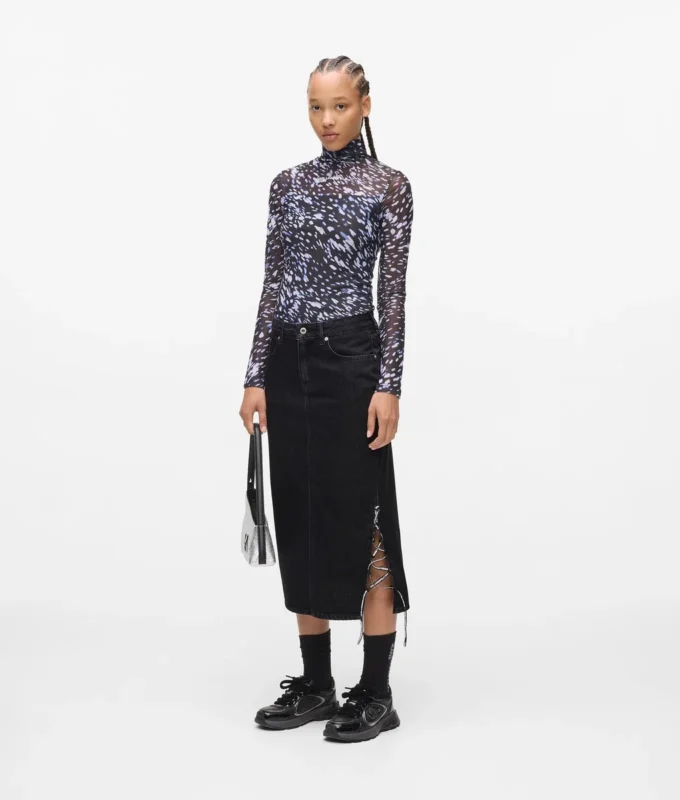 Jupe midi en denim à lacets Jupe midi en denim à lacets
