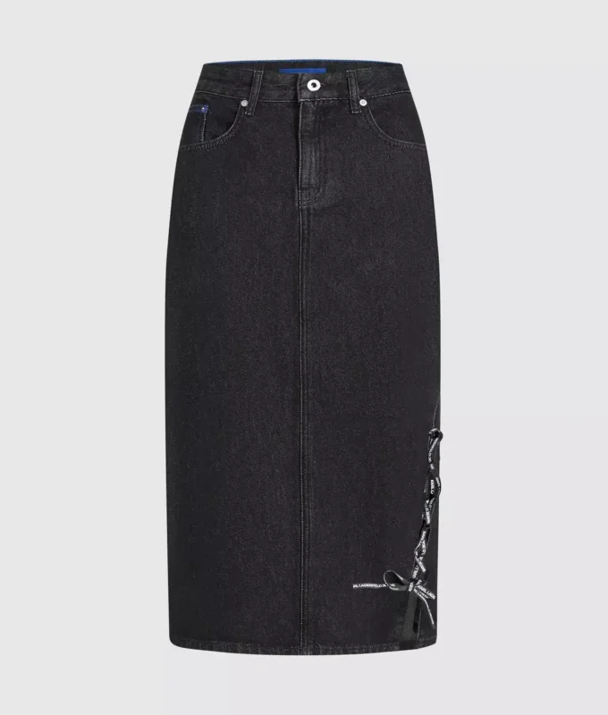 Jupe midi en denim à lacets Jupe midi en denim à lacets