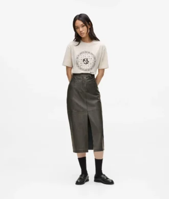 Jupe midi en simili cuir