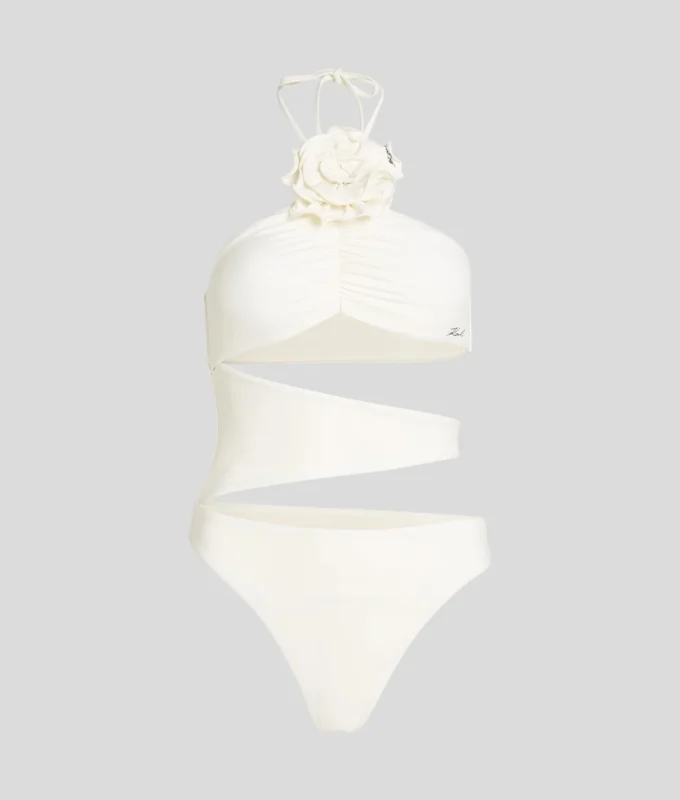 MAILLOT DE BAIN À ENCOLURE RAS DU COU ET MOTIFS FLORAUX MAILLOT DE BAIN À ENCOLURE RAS DU COU ET MOTIFS FLORAUX