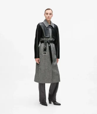 Manteau en tweed et simili cuir