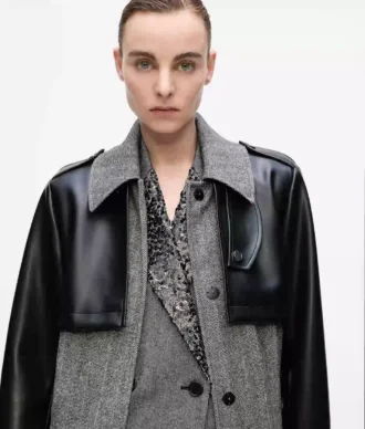 Manteau en tweed et simili cuir