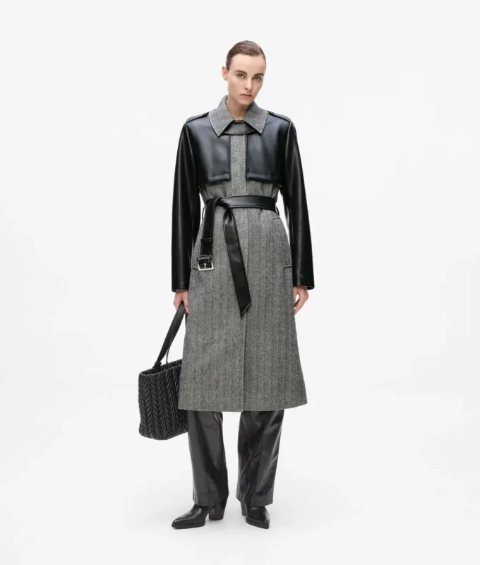 Manteau en tweed et simili cuir Manteau en tweed et simili cuir