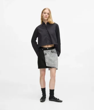 Mini-jupe en denim bicolore