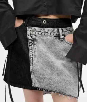 Mini-jupe en denim bicolore